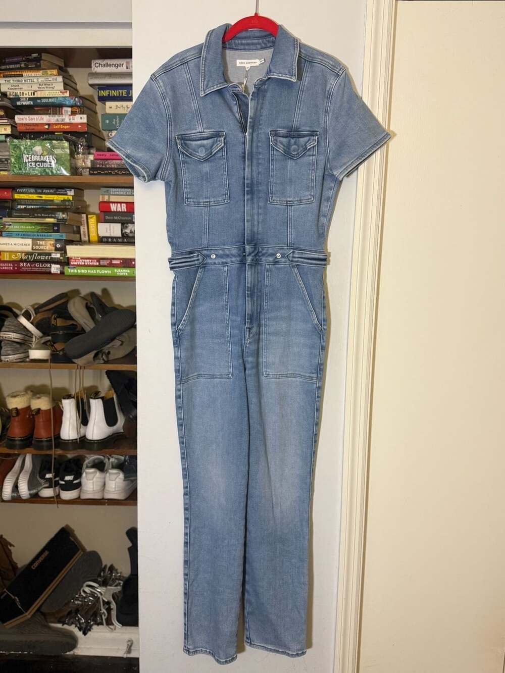 Good American Fit For Success Jumpsuit Size 3 Blue Denim Retail $159